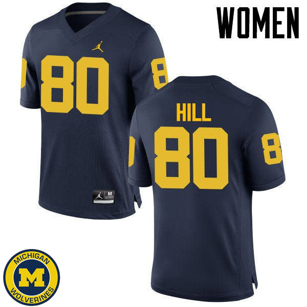 Womens Michigan Wolverines #80 Khalid Hill Navy Alumni Football Jersey